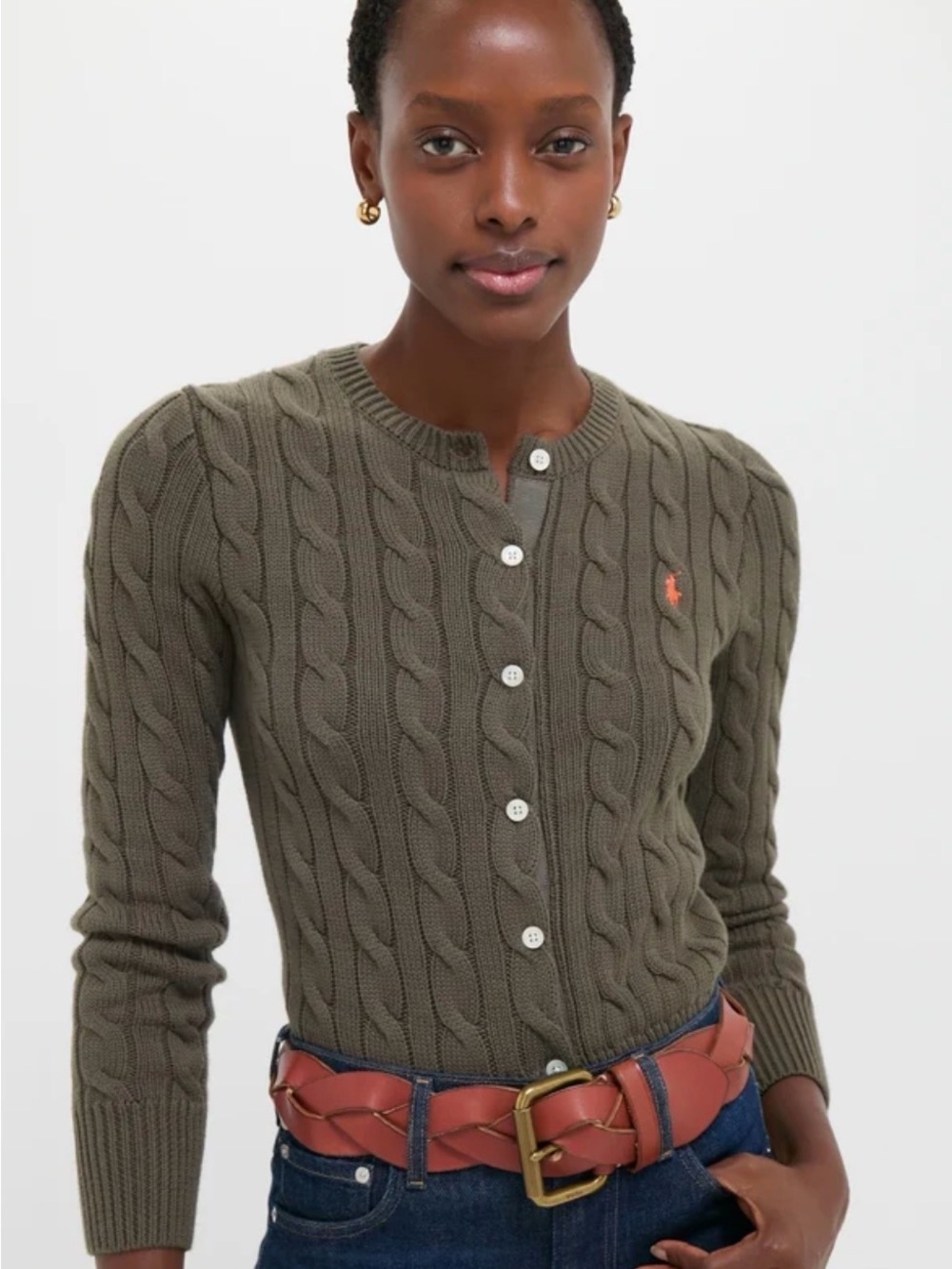 Ralph Lauren Olive Green Cable-Knit Cardigan Sweater - Picture 7 of 7